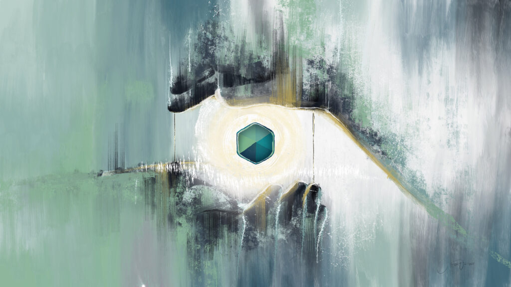 Abstraktes Kunstwerk im Corporate Design einer Anwaltskanzlei. Symbol für Vertrauen und Klarheit.